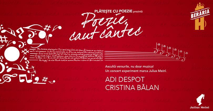 Concert Poezie, caut cântec | Adi Despot (acoustic), Cristina Bălan & Band, miercuri, 21 martie 2018 19:00, Beraria H