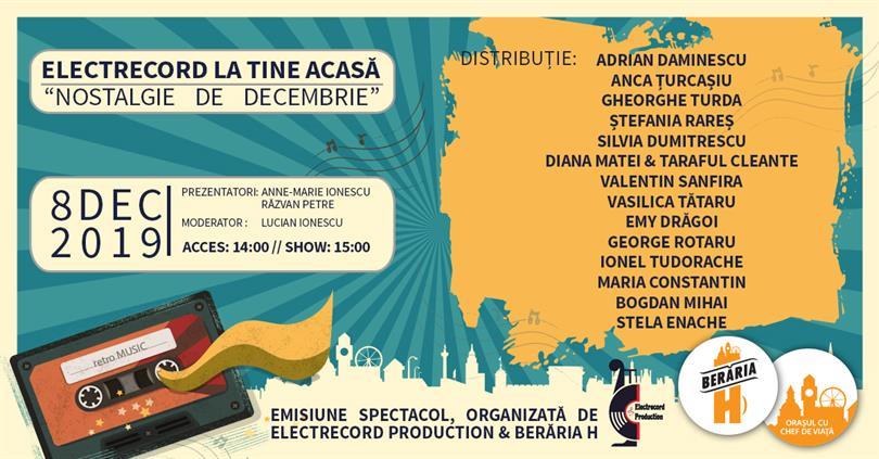 Concert Electrecord La Tine Acasă - Emisiune Spectacol @ Berăria H, duminică, 08 decembrie 2019 14:00, Beraria H