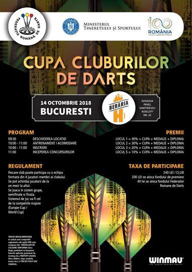 Concert Cupa Cluburilor la Darts, duminică, 14 octombrie 2018 09:30, Beraria H