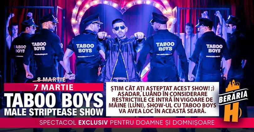 Concert Dinner with Taboo Boys / Male Striptease Show, Sunday, 07 March 2021 19:00, Beraria H